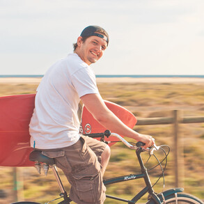 With the bike to our house beach Jandia