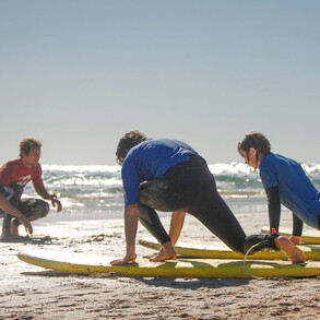 Exercises ashore in the surf course for beginners